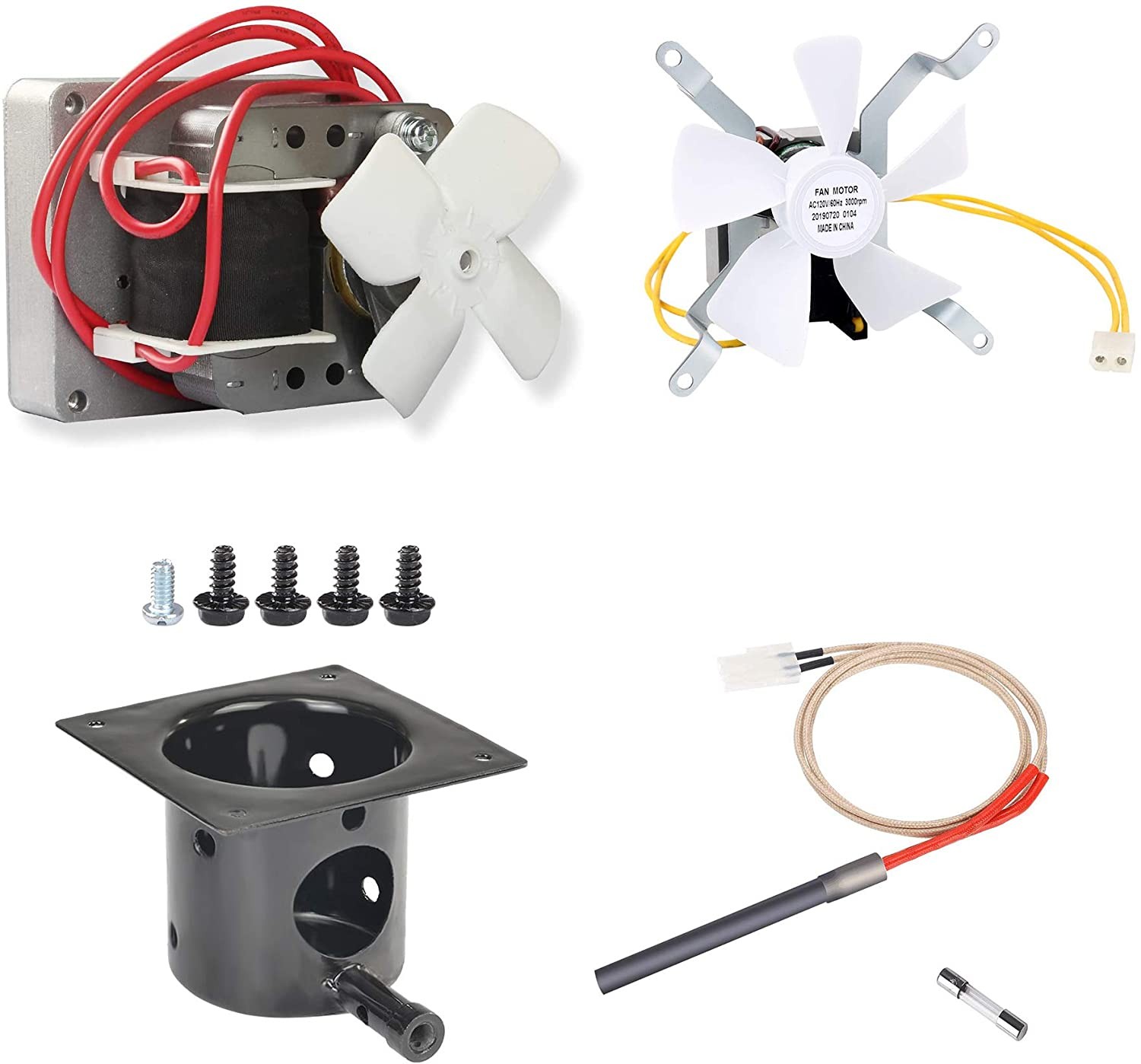 Auger Motor,Grill Induction Fan Kit, Fire Burn Pot and Hot Rod Ignitor,Replacement Parts with Screws and Fuse for Pit Boss and Traeger Wood Pellet Grill, Ignitor Kit.